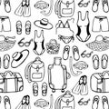 Vector illustration. Pattern in the form of summer clothes, shoes and accessories.